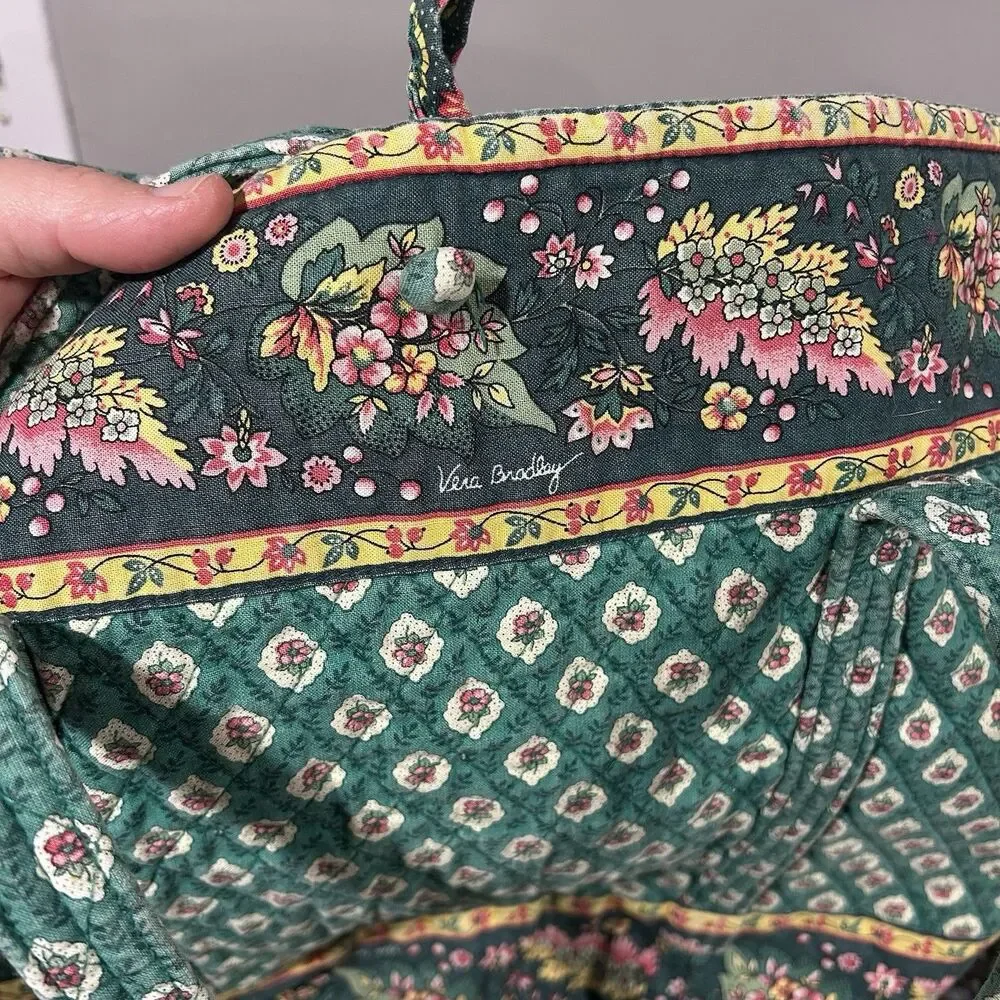 Vintage Vera Bradley Greenfield Quilted Large Tote Shoulder Bag Button close